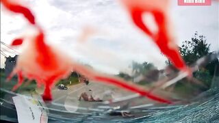 Elderly Scooter Rider's Blood Splatters Across Windshield After Brutal Head-On Collis