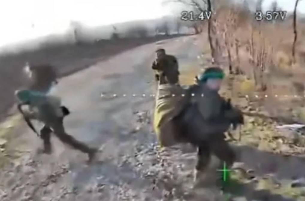Fat Ukrainian doesn't escape the drone.