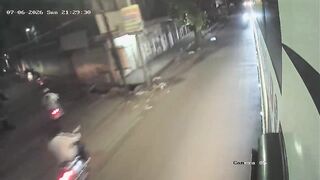 Motrcyclist Falls Head First Under The Bus, Dies Instantly