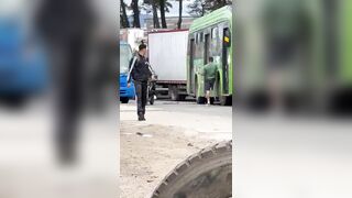 FAFO: One Legged Dude Blocking The Traffic Gets Clubbed With Own Crutch