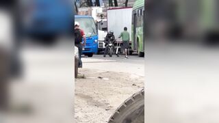 FAFO: One Legged Dude Blocking The Traffic Gets Clubbed With Own Crutch