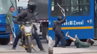 FAFO: One Legged Dude Blocking The Traffic Gets Clubbed With Own Crutch