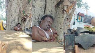 Truck crushes man against tree