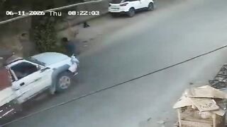 Young Man Running From Stray Dogs Ragdolled By Truck