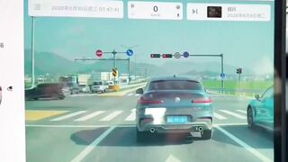 Idiot rides a motorcycle and runs a red light