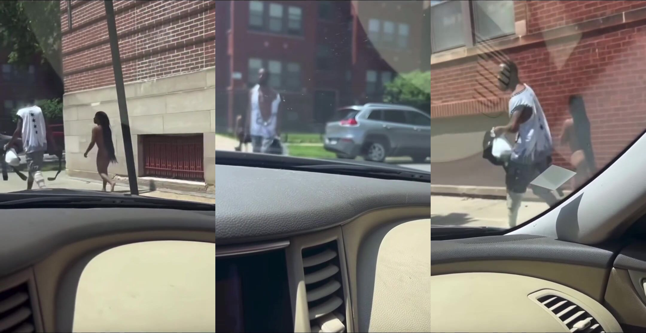 Dudes girl walks nude down street after argument woman follows