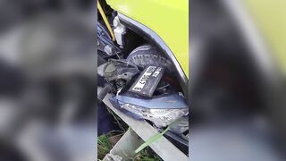 Motorcyclist Crushed Against Railing Following Collsion With A Truck In Indonesia
