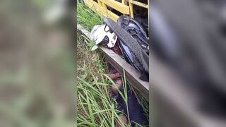 Motorcyclist Crushed Against Railing Following Collsion With A Truck In Indonesia