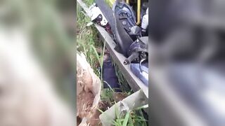 Motorcyclist Crushed Against Railing Following Collsion With A Truck In Indonesia