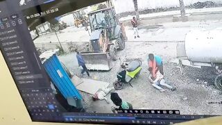 One Killed In Tractor Tire Explosion In India {2 angles}