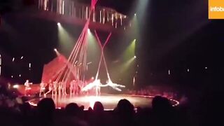 Classic: Performer loses grip during a show