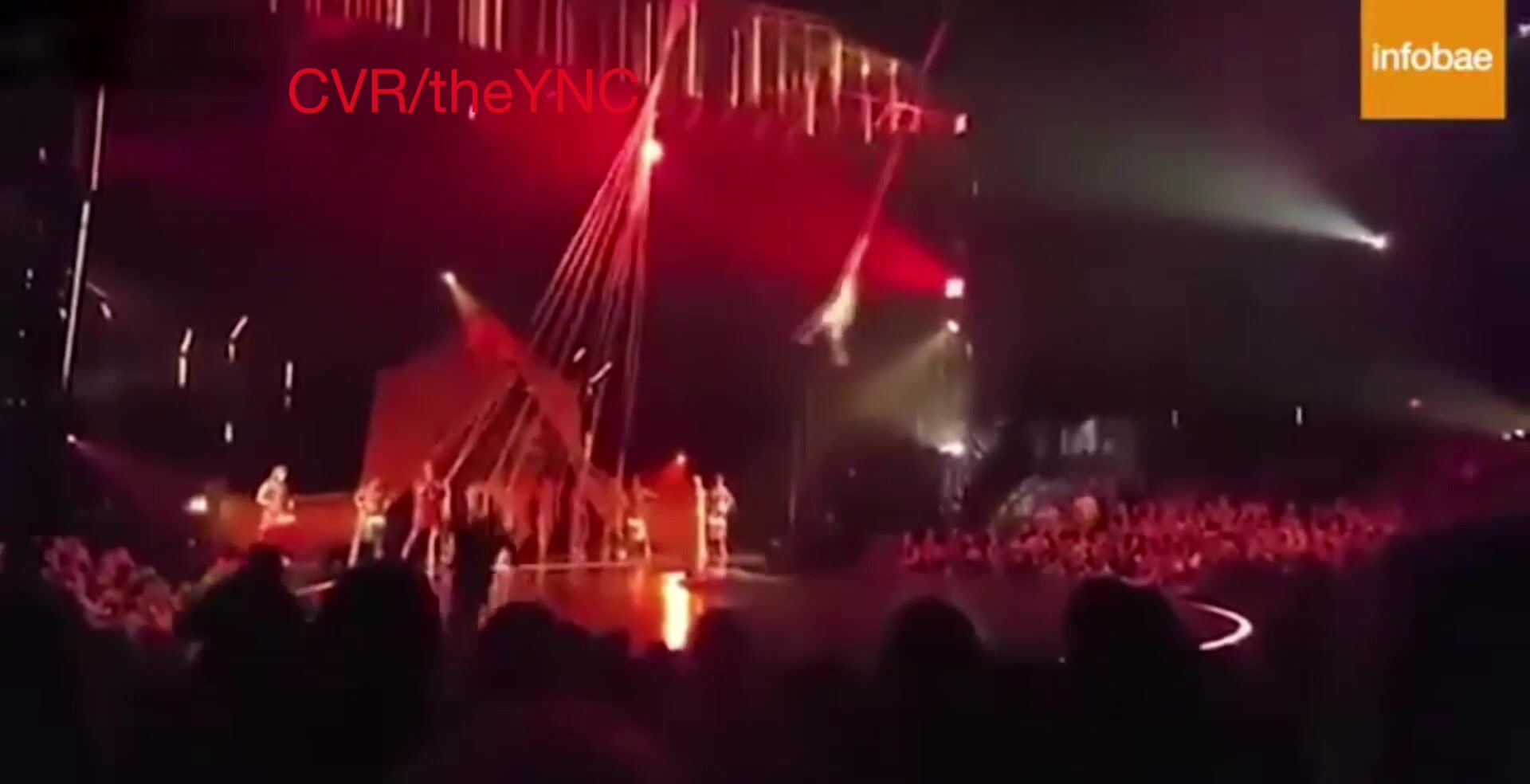 Classic: Performer loses grip during a show