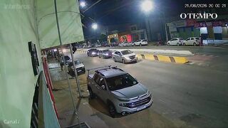 Motorcyclist Launched Into The Air After Car Collision