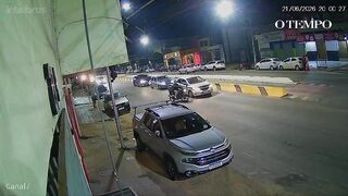 Motorcyclist Launched Into The Air After Car Collision