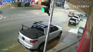 Motorcyclist Launched Into The Air After Car Collision