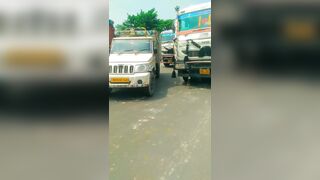 Old Man`s Head Flattened By The Truck Wheel