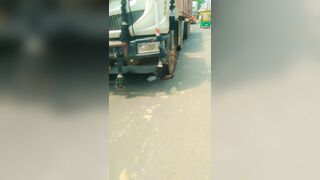 Old Man`s Head Flattened By The Truck Wheel