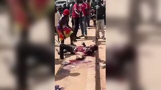 Two Thieves Get Killed With Rocks On The Busy Road In Uganda