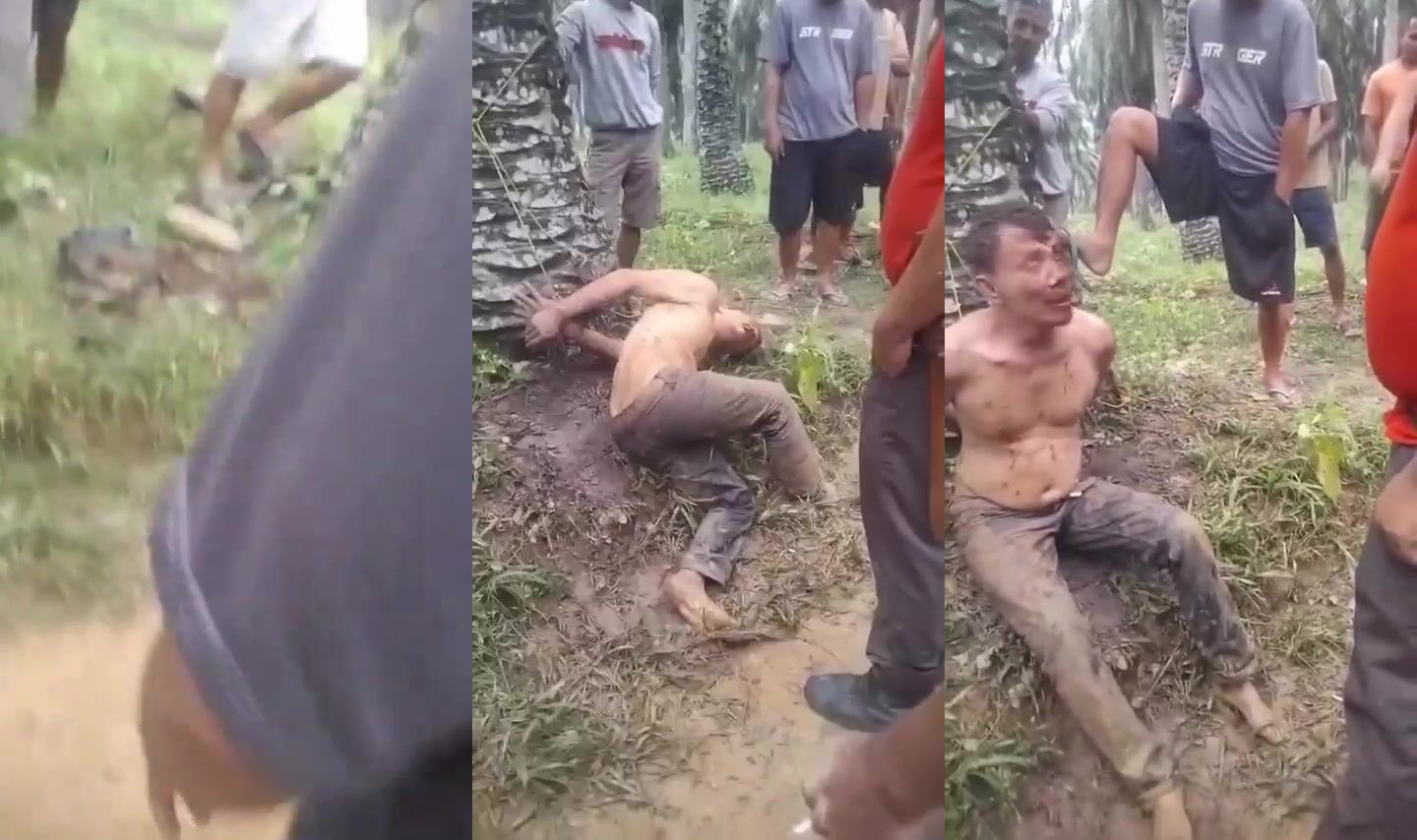 Tied Motorcycle Thief Beaten By Locals In Indonesia
