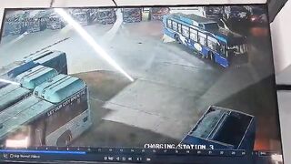 Bus Driver Gets Run Over By His Colleague