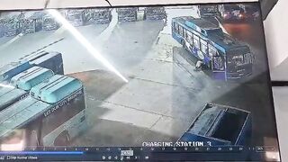 Bus Driver Gets Run Over By His Colleague