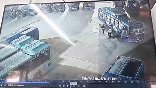 Bus Driver Gets Run Over By His Colleague