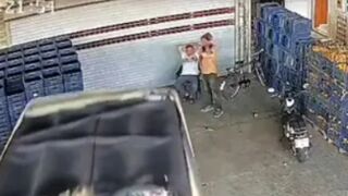 Man sitting in front of his workplace hit by truck in Turkey