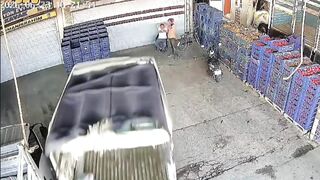 Man sitting in front of his workplace hit by truck in Turkey