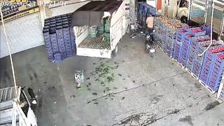 Man sitting in front of his workplace hit by truck in Turkey