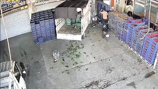 Man sitting in front of his workplace hit by truck in Turkey