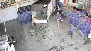 Man sitting in front of his workplace hit by truck in Turkey