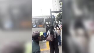 Traffic Inspector Fell Head First Under The Bus In Peru
