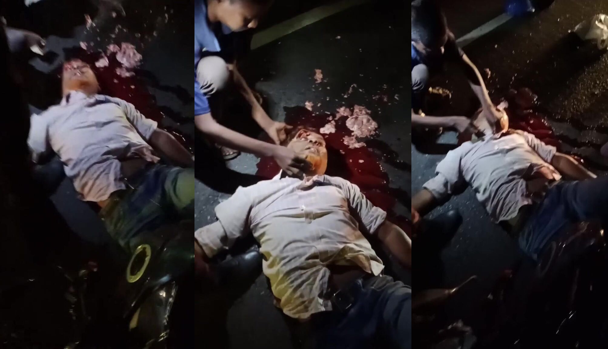 Brains blown out when head meets pavement