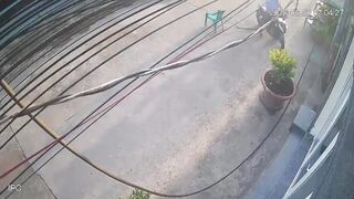 Moped Rider Gets Electrocuted By Fallen Live Wire In Vietnam