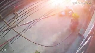 Moped Rider Gets Electrocuted By Fallen Live Wire In Vietnam