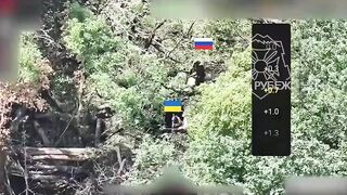 Russian shoots Ukrainian in the neck.