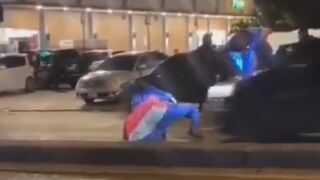 Dummy Celebrating Football Victory On The Road Gets Hit By Car