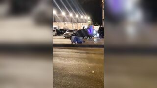 Dummy Celebrating Football Victory On The Road Gets Hit By Car