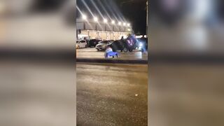 Dummy Celebrating Football Victory On The Road Gets Hit By Car