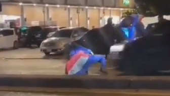 Dummy Celebrating Football Victory On The Road Gets Hit By Car