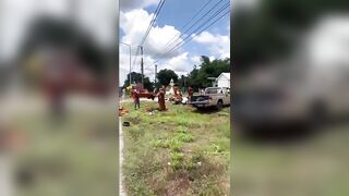 Nine Thai monks killed after 11-year-old driver collides with procession (New Angle,Aftermath)