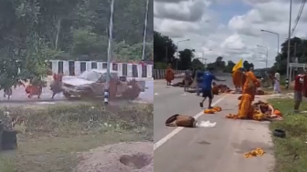 Nine Thai monks killed after 11-year-old driver collides with procession (New Angle,Aftermath)