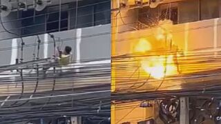 Worker From Myanmar Gets Zapped Twice While Painting A Building In Thailand