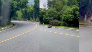 Idiots show off on motorcycles when raining and then……