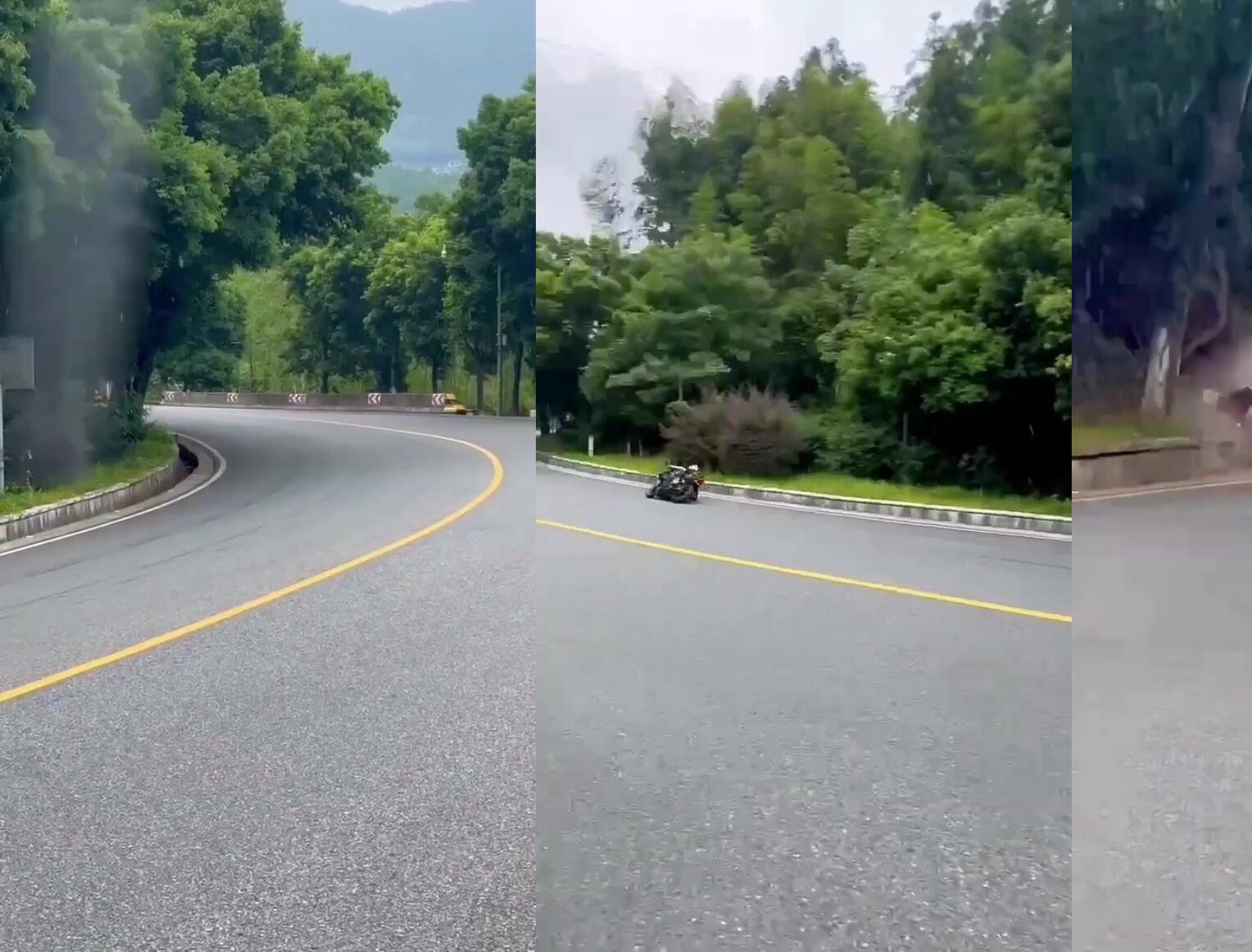 Idiots show off on motorcycles when raining and then……