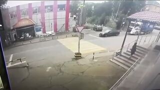 Old Woman Crossing The Road In Front Of The Truck Gets Crushed To Death