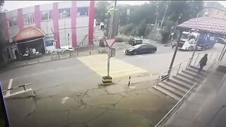 Old Woman Crossing The Road In Front Of The Truck Gets Crushed To Death