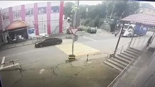 Old Woman Crossing The Road In Front Of The Truck Gets Crushed To Death