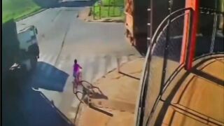 The truck ran over her with its large tires.