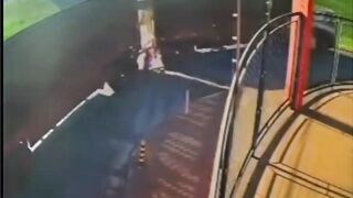 The truck ran over her with its large tires.